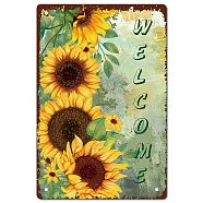 Tinplate Sign Poster, Vertical, for Home Wall Decoration, Rectangle with Word Welcome, Sunflower Pattern, 300x200x0.5mm(AJEW-WH0157-431)