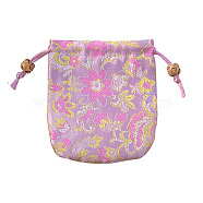 Chinese Style Flower Pattern Satin Jewelry Packing Pouches, Drawstring Gift Bags, Rectangle, Plum, 10.5x10.5cm(PW-WG42698-03)