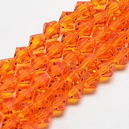 Imitate Austrian Crystal Bicone Glass Beads Strands, Grade AA, Faceted, Dark Orange, 4x4mm, Hole: 1mm, about 93~95pcs/strand, 14 inch(X1-GLAA-F029-4x4mm-11)
