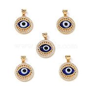 Lampwork Evil Eye Pendants with Clear Cubic Zirconia, Real 18K Gold Plated Brass Findings, Lead Free & Cadmium free, Blue, 18x16x4mm, Hole: 3x3.5mm(ZIRC-L102-11G-04)