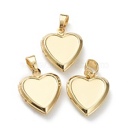 Brass Locket Pendants, Photo Frame Pendants for Necklaces, Long-Lasting Plated, Heart, Real 18K Gold Plated, 21.5x17x4.5mm, Hole: 5x4mm, 10x9.5mm Inner Diameter(KK-P199-12G)