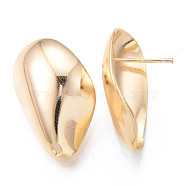 Brass Stud Earrings Findings, Nickel Free, Twist Teardrop, Real 18K Gold Plated, 24x16mm, Hole: 1.4mm, Pin: 0.7mm(KK-R116-016-NF)