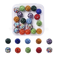 20Pcs Pave Disco Ball Beads, Polymer Clay Rhinestone Beads, Round, Mixed Color, PP13(1.9~2mm), 6 Rows Rhinestone, 10mm, Hole: 1.5mm(RB-YW0001-01)