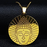 304 Stainless Steel Pendant Necklaces for Women Men, Buddhist Statues, Golden, 19.80 inch(50.3cm)(NJEW-G123-04G)