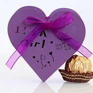 Paper Candy Boxes, with Ribbon, Bakery Box, Baby Shower Gift Box, hEART, Purple, 9.5x9.5x3cm(CON-WH0079-58C)