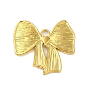 Ion Plating(IP) 304 Stainless Steel Pendants, Bowknot Charm, Real 18K Gold Plated, 26x28x2mm, Hole: 3mm(STAS-C104-26G)