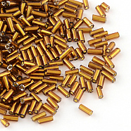 Glass Bugle Beads, Silver Lined, Saddle Brown, 4~4.5x2mm, Hole: 1mm, about 450g/bag, 14000pcs/bag(SEED-R011-53)