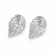 304 Stainless Steel Pendants, Textured Leaf, Stainless Steel Color, 17x10x1mm, Hole: 1mm(STAS-F231-050P)
