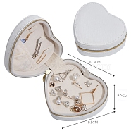 PU Leather Jewelry Storage Zipper Box, with Velvet Covered, Portable Jewelry Organizer Case, for Ring, Earrings and Necklace, Heart, White, 10.3x9.5x6.5cm(PW-WG97093-01)