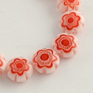 Handmade Millefiori Glass Bead Strands, Flat Round, Red, 8x4mm, Hole: 1mm, about 50pcs/strand, 15.3 inch(LK-R006-16H)