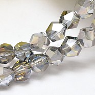 Half Plated Polygon Glass Bead Strands, Platinum Plated, 8mm, Hole: 1mm, about 72pcs/strand, 20.4 inch(X-EGLA-J093-HP02)