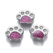 Alloy Enamel Slide Charms, and Crystal Rhinestone, with Glitter Sequin, Platinum Plated, Dog Paw Print, Deep Pink, 12.5x14.5x5mm, Hole: 8.5x1.5mm(ENAM-L033-006A)