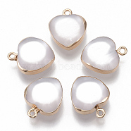 Resin Pendants, with Gold Plated Iron Loops, Imitation Cat Eye Style, Heart, WhiteSmoke, 19x16x8mm, Hole: 1.8mm(X-RESI-S383-032G)