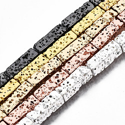 Electroplated Natural Lava Rock Beads Strands, Cuboid, Bumpy, Mixed Color, 12.5x4x4mm, Hole: 1mm, about 32pcs/strand, 15.75 inch(40cm)(G-T114-63)