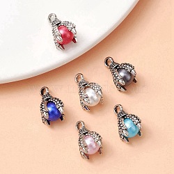 6 Bags 6 Colors Tibetan Style Alloy Charms, ABS Plastic Imitation Pearl Beads, Cadmium Free & Lead Free, Claw, Mixed Color, 14x11x11mm, Hole: 2mm, 1pc/color(FIND-YW0004-13)