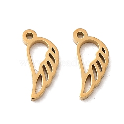 304 Stainless Steel Charms, Laser Cut, Wing Charm, Real 14K Gold Plated, 8.5x3.9x0.9mm, Hole: 0.7mm(STAS-K263-30G)