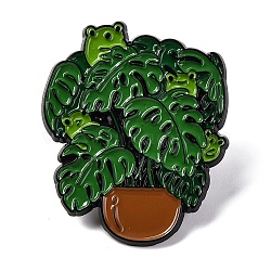 Green Plant Pot Enamel Pins, Halloween Zinc Alloy Brooch, Frog, 36x30mm(JEWB-C035-01C-EB)