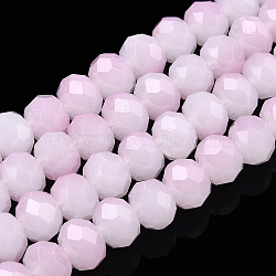 Two-Tone Imitation Jade Glass Beads Strands, Faceted, Rondelle, Plum, 4.5x3.5mm, Hole: 1mm, about 122~135pcs/strand, 16.73 inch~17.32 inch(42.5~44cm)(GLAA-T033-01A-07)