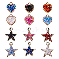 CCB Plastic Pendants, with Paillette, Heart with Star, Mixed Color, 24pcs/box(CCB-TA0001-01)