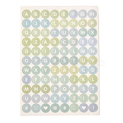 Scrapbooking Round with Capital Letter Self Adhesive Stickers, for Diary, Album, Notebook, DIY Arts and Crafts, Pale Green, 14x10x0.01cm, Tags: 10mm, 88pcs/sheet(DIY-I071-A03)