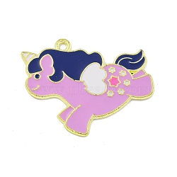 Alloy Enamel Pendants, Golden, Unicorn Charm, Violet, 24x33x1mm, Hole: 1.8mm(ENAM-Z015-01G-05)