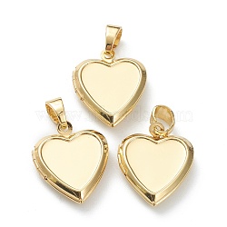 Brass Locket Pendants, Photo Frame Pendants for Necklaces, Long-Lasting Plated, Heart, Real 18K Gold Plated, 21.5x17x4.5mm, Hole: 5x4mm, 10x9.5mm Inner Diameter(KK-P199-12G)
