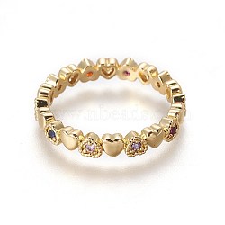 Cubic Zirconia Rings, with Brass Findings, Heart, Real 18K Gold Plated, US Size 7 1/4(17.5mm)(X-RJEW-P074-08G)