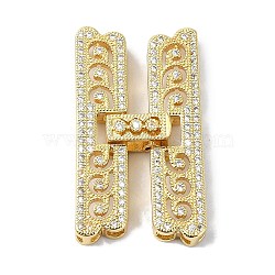 Rack Plating Brass Micro Pave Clear Cubic Zirconia Fold Over Clasps, Long-Lasting Plated, Lead Free & Cadmium Free, Letter H, Real 18K Gold Plated, 33.5x8x4.3mm, Hole: 3.2x3.5mm(KK-M282-19G)