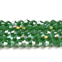 Opaque Solid Color Electroplate Glass Beads Strands, AB Color Plated, Faceted, Bicone, Sea Green, 4x4mm, Hole: 0.8mm, about 87~98pcs/strand, 12.76~14.61 inch(32.4~37.1cm)(GLAA-F029-P4mm-A08)