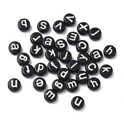 Opaque Acrylic Beads, Flat Round with Letter, Black, 7x4mm, Hole: 1.8mm, about 3700pcs/500g(MACR-K365-03)
