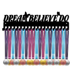 Iron Medal Holder Frame, Medals Display Hanger Rack, 20 Hooks, with Screws, Rectangle with Butterfly & Word DREAM BELIEVE DO Pattern, Electrophoresis Black, 11.3x40cm(ODIS-WH0028-017)