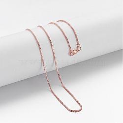 Brass Chain Necklaces, Box Chain, with Lobster Clasps, Rose Gold, 18.1 inch(MAK-F013-02RG)