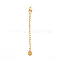 304 Stainless Steel Chain Extender, Cadmium Free & Nickel Free & Lead Free, with Clasps and Tiny Flat Round Charm, Golden, 70mm, Hole: 2.5mm(STAS-N088-42G)