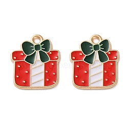 Alloy Enamel Pendants, Christmas Theme, Light Gold, Box, 18x15x1.2mm, Hole: 1.6mm(X1-ENAM-I061-01KCG-05A)