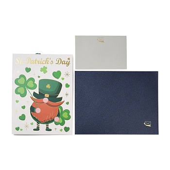 Rectangle 3D Pop Up Paper Greeting Card, with Paper Card and Envelope, for Saint Patrick's Day, Lime Green, 200x150x4mm, Open: 200x300x160mm