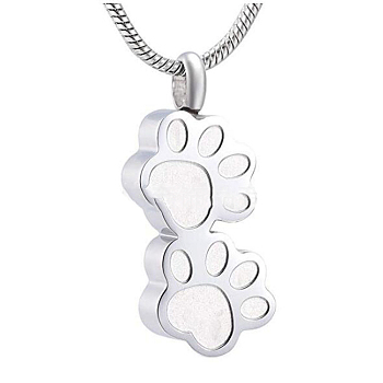 Stainless Steel Double Paw Print Urn Ashes Pendant Necklace, Memorial Jewelry for Women, Stainless Steel Color, 19.69 inch(50cm)