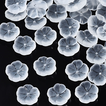 Transparent Frosted Glass Beads, Flower, Clear, 15x15x6mm, Hole: 1.2mm