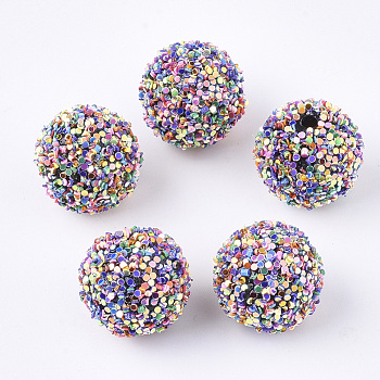 Acrylic Beads, Glitter Beads,with Sequins/Paillette, Round, Colorful, 12x11mm, Hole: 2mm