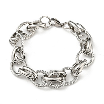 201 Stainless Steel Oval Link Chain Bracelets, Stainless Steel Color, 8-7/8 inch(22.5cm)