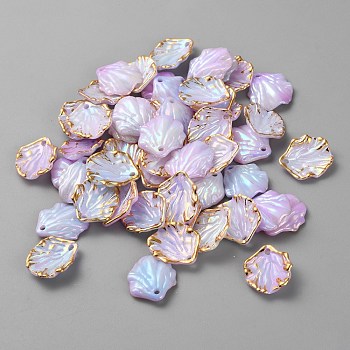 Opaque Acrylic Pendants, Gold Stamping Edge Leaf Charms, Thistle, 17x15x4mm, Hole: 1.5mm