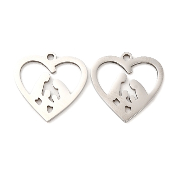 316L Surgical Stainless Steel Pendants, Laser Cut, Heart with Family Charms, Stainless Steel Color, 15.5x16x1mm, Hole: 1.2mm