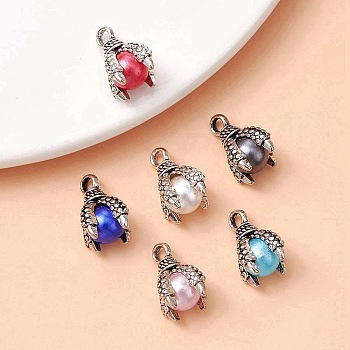 6 Bags 6 Colors Tibetan Style Alloy Charms, ABS Plastic Imitation Pearl Beads, Cadmium Free & Lead Free, Claw, Mixed Color, 14x11x11mm, Hole: 2mm, 1pc/color