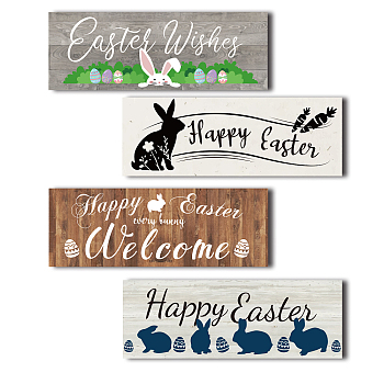 MDF Hanging Board Wall Decorations, with Hooks, Rectangle, Easter Theme Pattern, 50x140x10mm, 4pcs/set