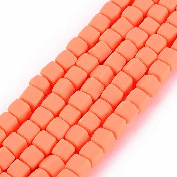 Handmade Polymer Clay Beads Strands, Cube, Coral, 6x6x6mm, Hole: 1.2mm, about 62pcs/strand, 14.84 inch~15.75 inch(37.7cm~40cm)