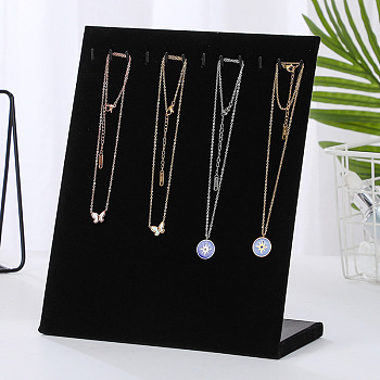 Velvet Necklace Display Stands, Jewelry Display Rack, L-Shaped, Rectangle, Black, 20x10x25cm