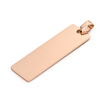 Ion Plating(IP) 304 Stainless Steel Pendants, Laser Cut, Stamping Blank Tag, Rectangle, Rose Gold, 48x15x1.4mm, Hole: 6mm