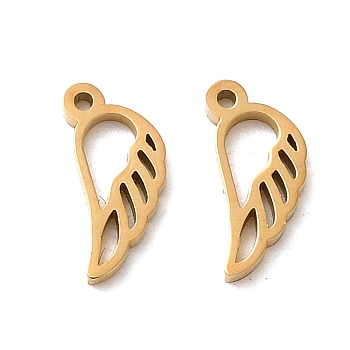 304 Stainless Steel Charms, Laser Cut, Wing Charm, Real 14K Gold Plated, 8.5x3.9x0.9mm, Hole: 0.7mm