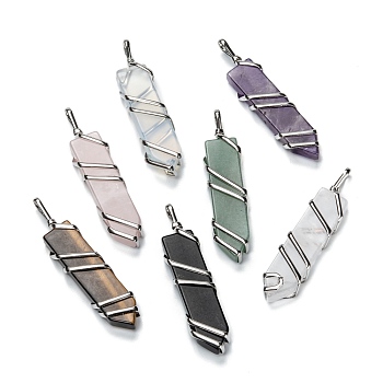 Natural & Synthetic Pendants, with Platinum Iron Findings, Flat Cone, 65~70x14.5~15.5x8~9mm, Hole: 6.8x4.4mm