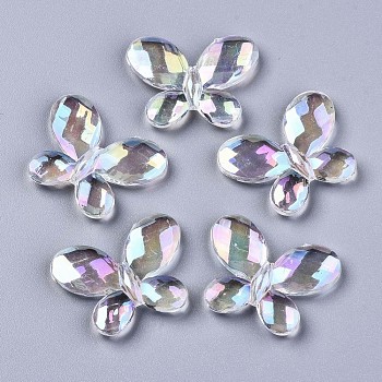 Transparent Acrylic Beads, AB Color, Butterfly, Faceted, Clear AB, 23x29x4mm, Hole: 1.6mm