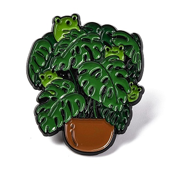 Green Plant Pot Enamel Pins, Halloween Zinc Alloy Brooch, Frog, 36x30mm